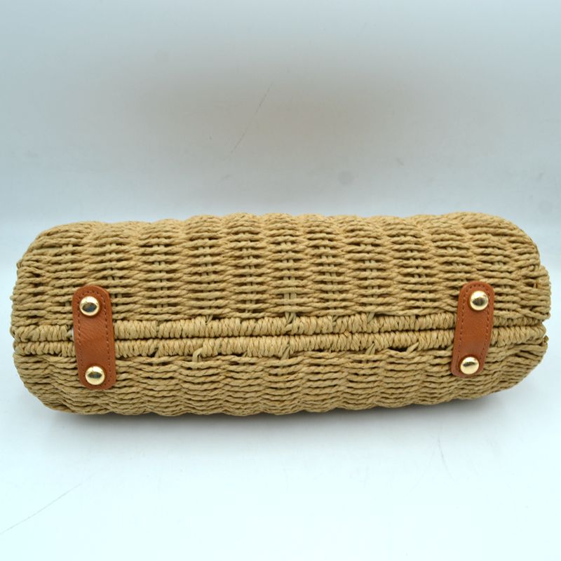Straw Woven Handbag with Leather Accent & Adjustable Strap