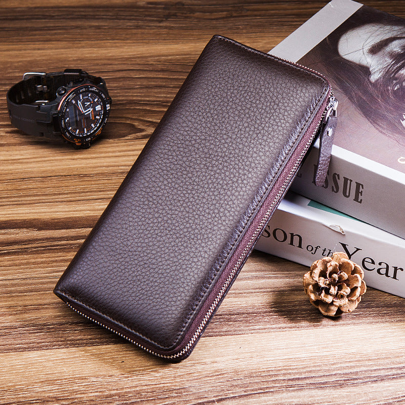 Men's First Layer Cowhide Vintage Business Zipper Multiple Handbags