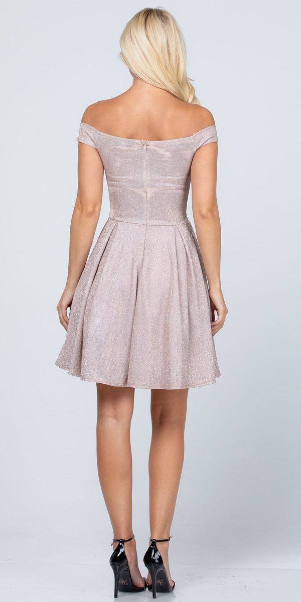 LIQUIDACIÓN - Vestido Skater Corto con Hombros Descubiertos La Scala 25759 Jacquard Brillante (Talla S)