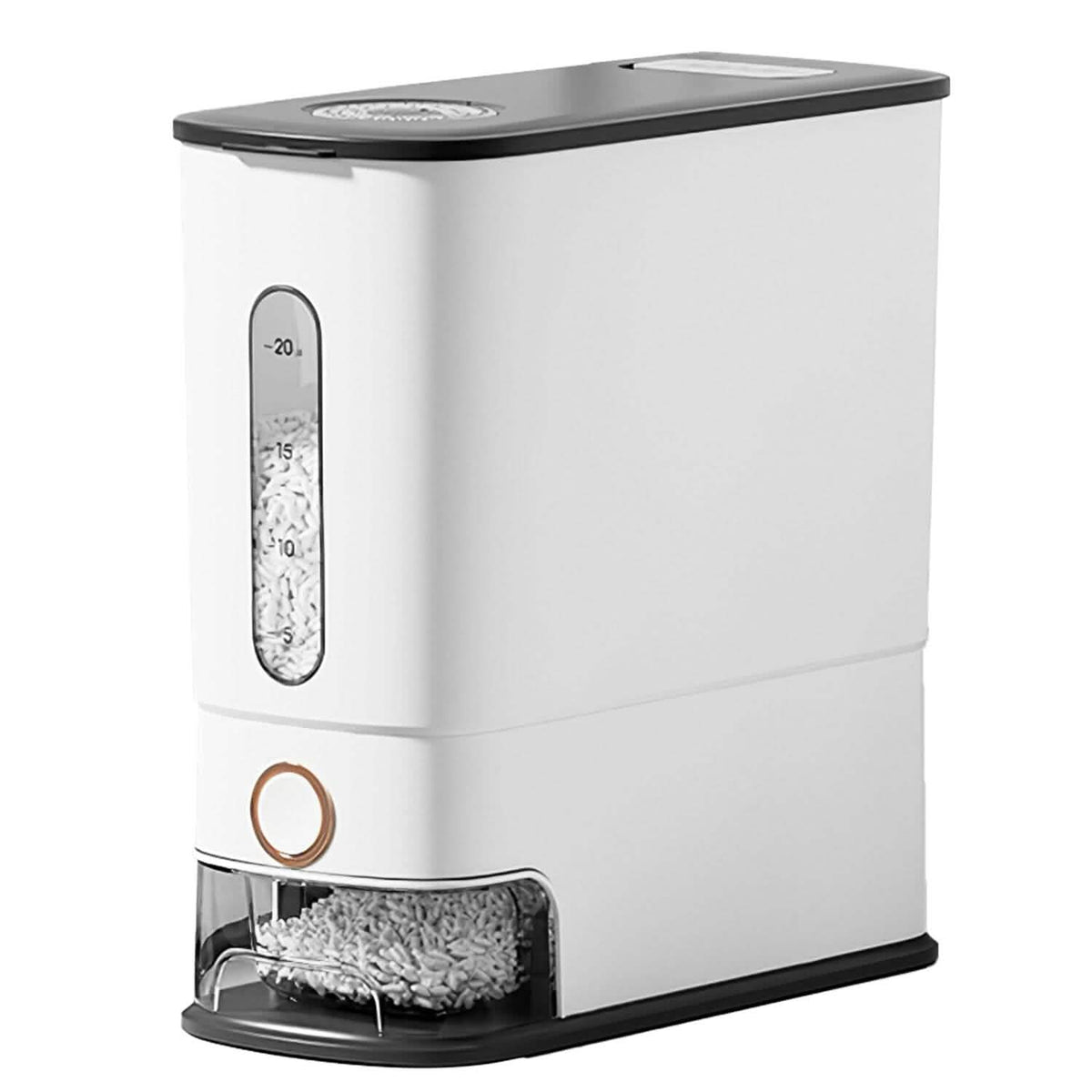 Dispensador de Arroz Vertical de 25 Libras con Tapa Antipolvo Contenedor de Almacenamiento de Granos de Gran Capacidad con Vaso Medidor Incorporado