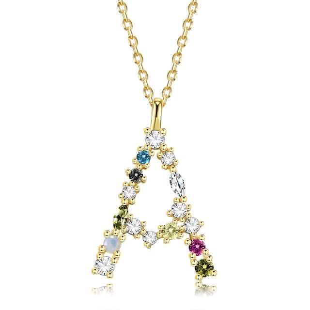 26 Collares de letras con ópalo y circonita de plata de ley 925