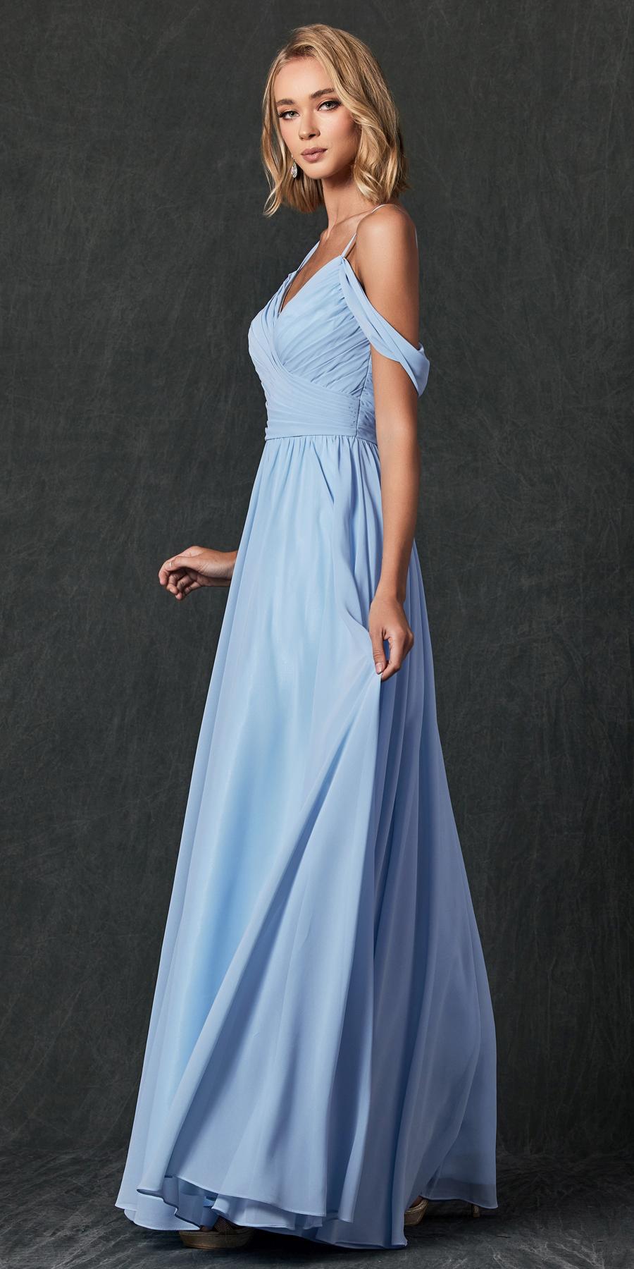 Vestido de noche formal Juliet 262 plisado con hombros descubiertos
