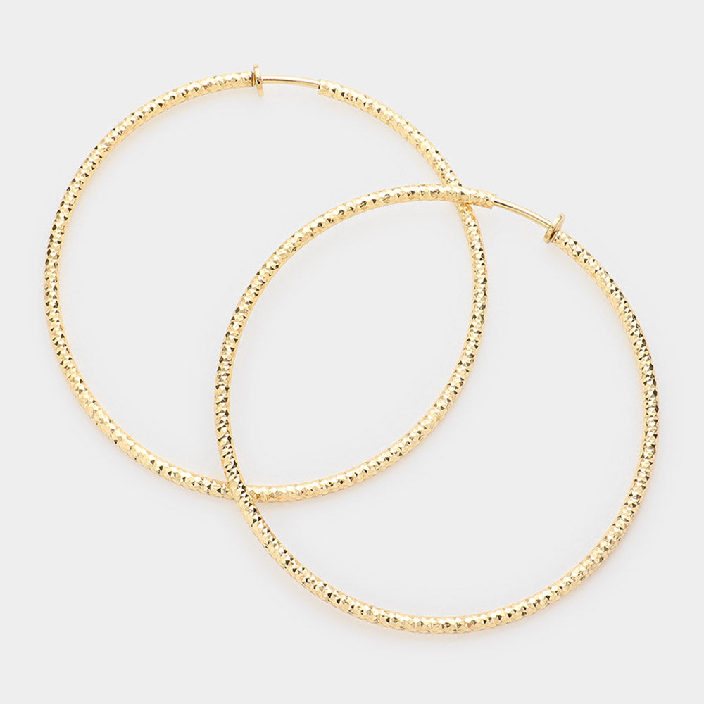 Women's 3.2" Textured Metal Hoop Clip on Earrings