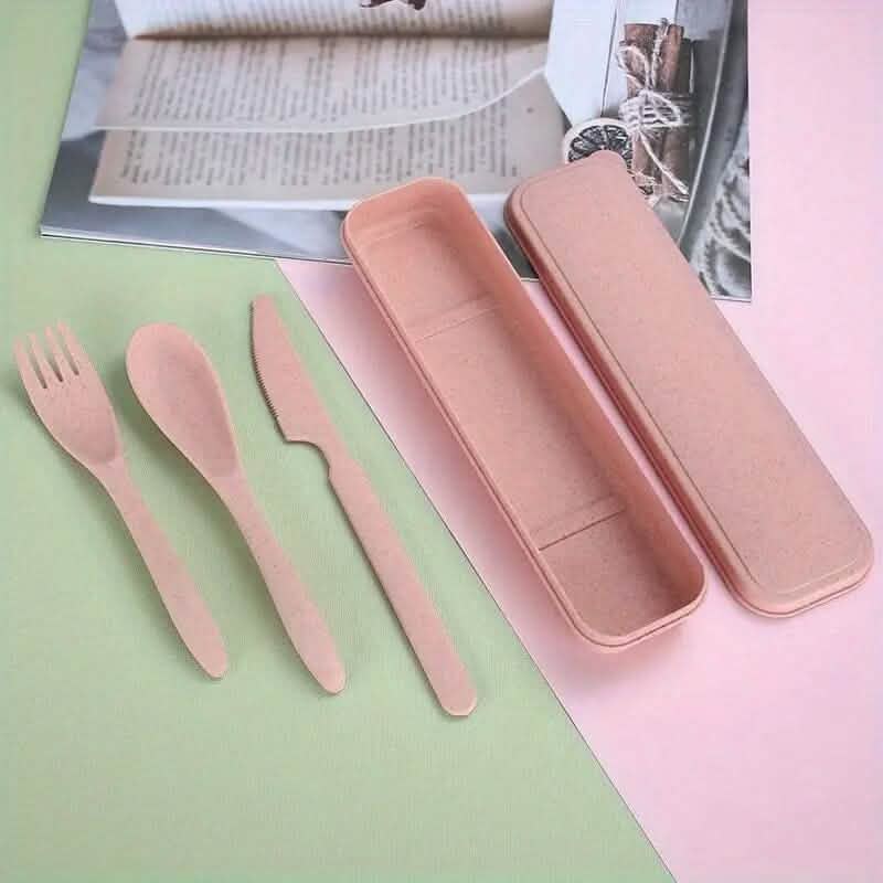 Juego de utensilios de camping reutilizables 3 en 1 con estuche