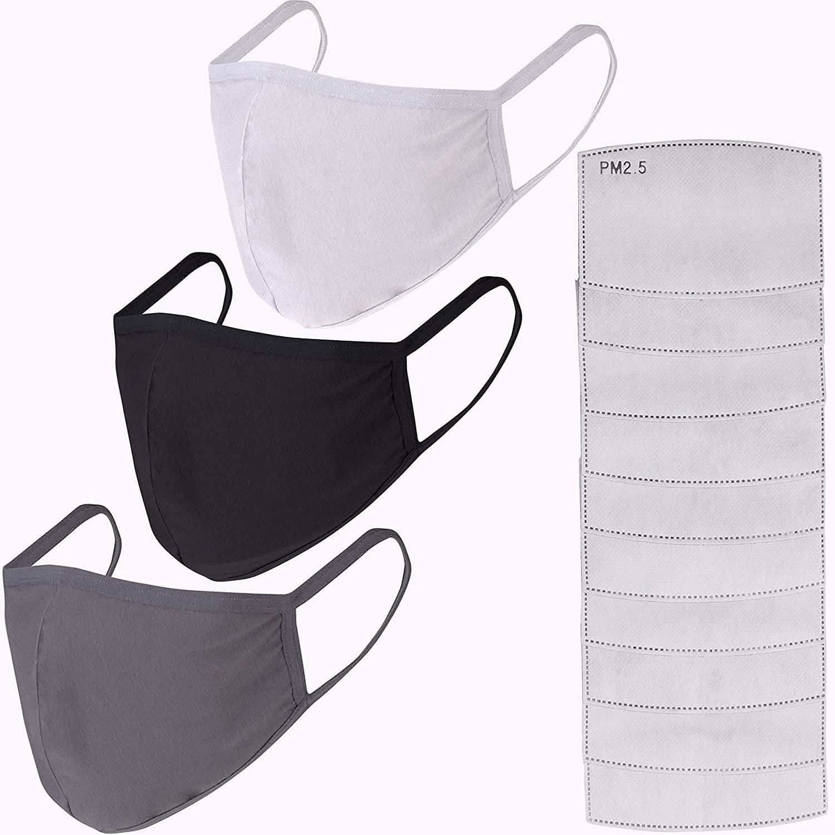 Paquete de 3: mascarillas reutilizables de algodón con 10 filtros