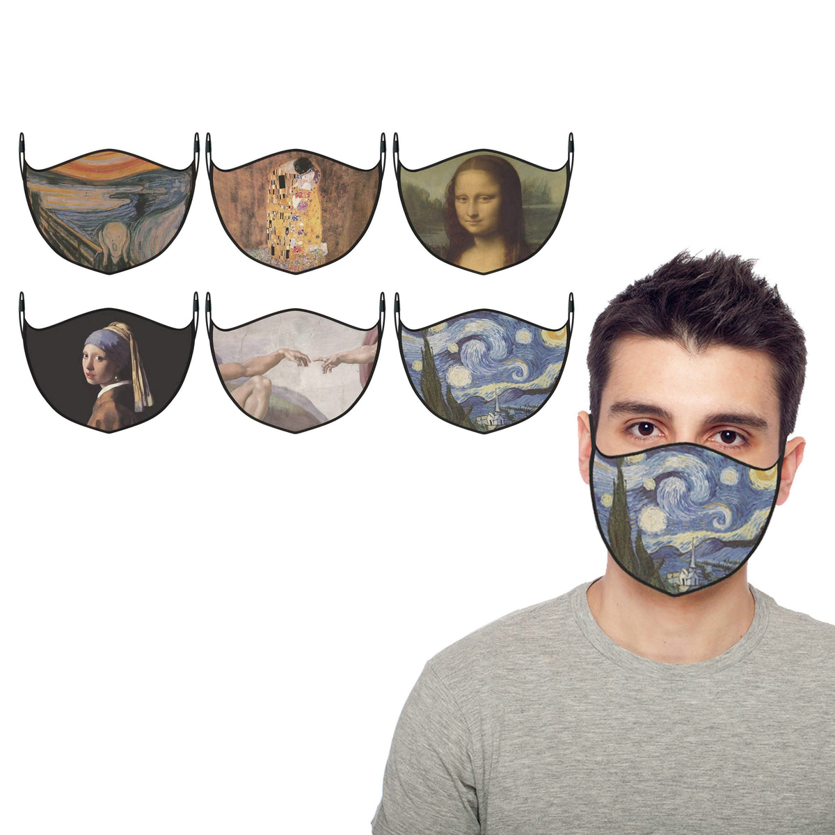 Paquete de 3: Mascarillas Reutilizables y Lavables de 2 Capas con Famosas Pinturas de Arte (No Médicas)