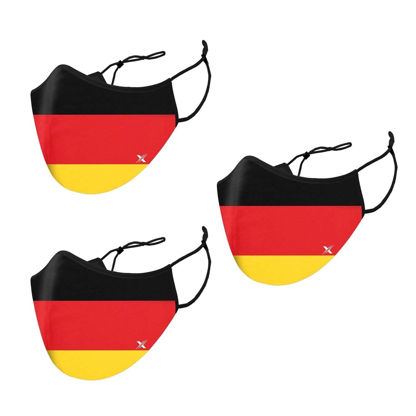 Paquete de 3: mascarilla reutilizable de doble capa con la bandera de Alemania y bucles ajustables