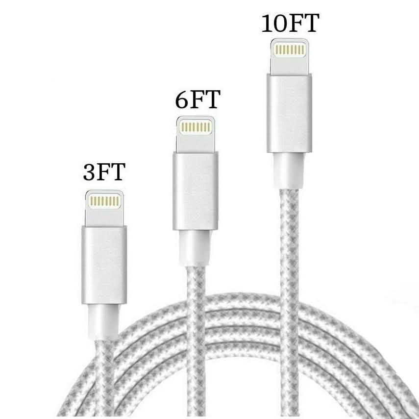 Paquete de 3: Cable USB Lightning trenzado de alta resistencia para iPhone - Blanco
