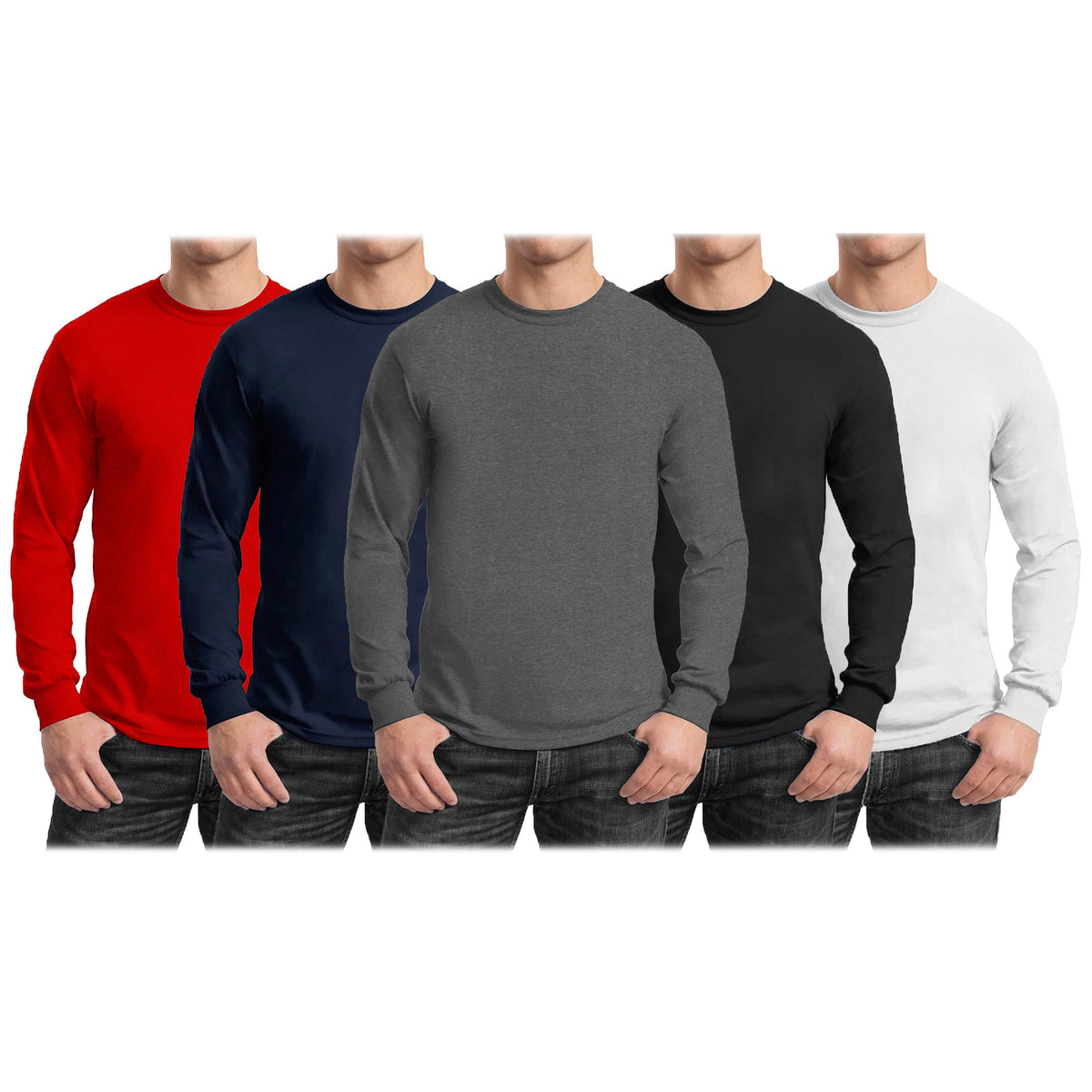 Paquete de 3: Camiseta Clásica de Manga Larga con Cuello Redondo para Hombre