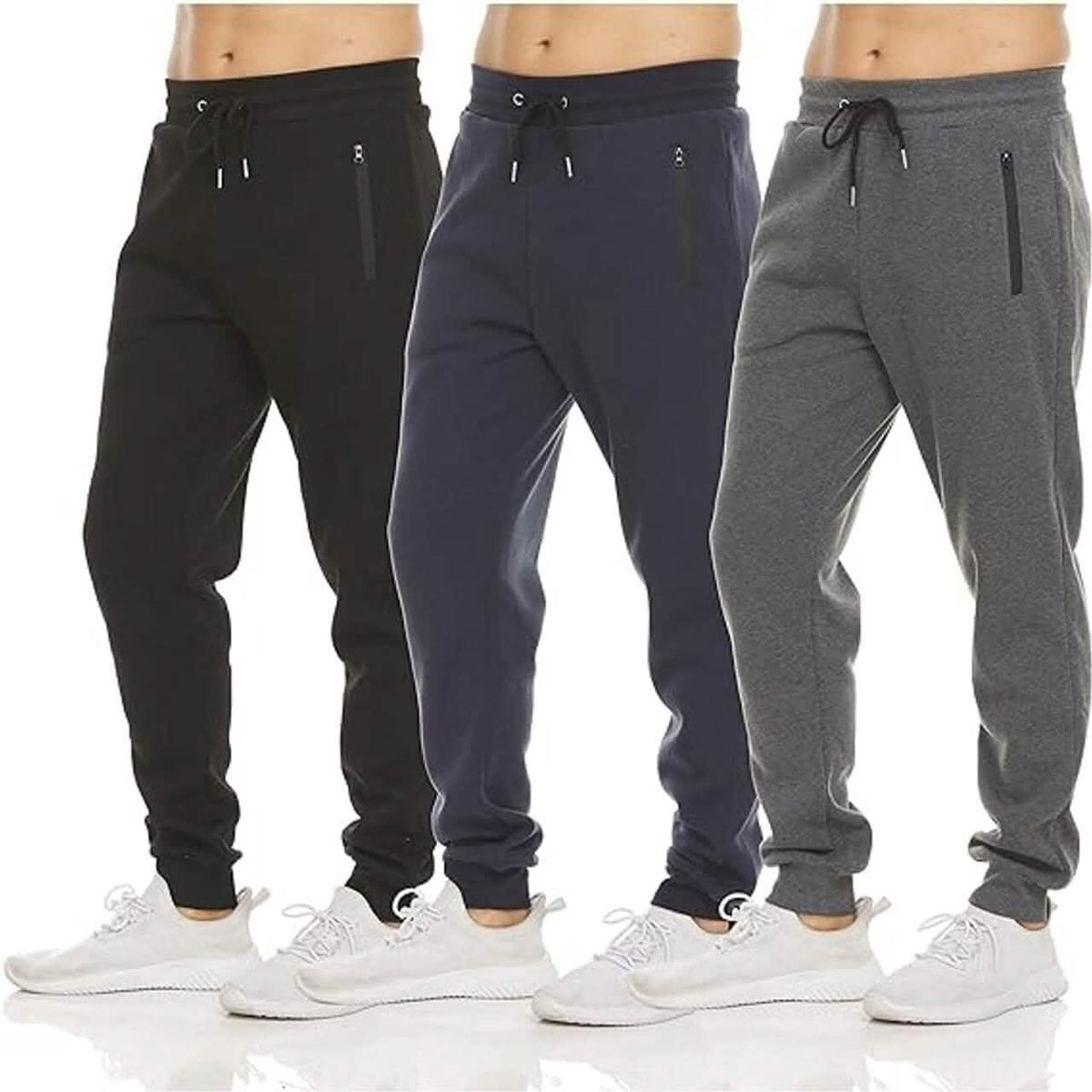 Paquete de 3: Joggers deportivos de forro polar para hombre con bolsillos con cremallera