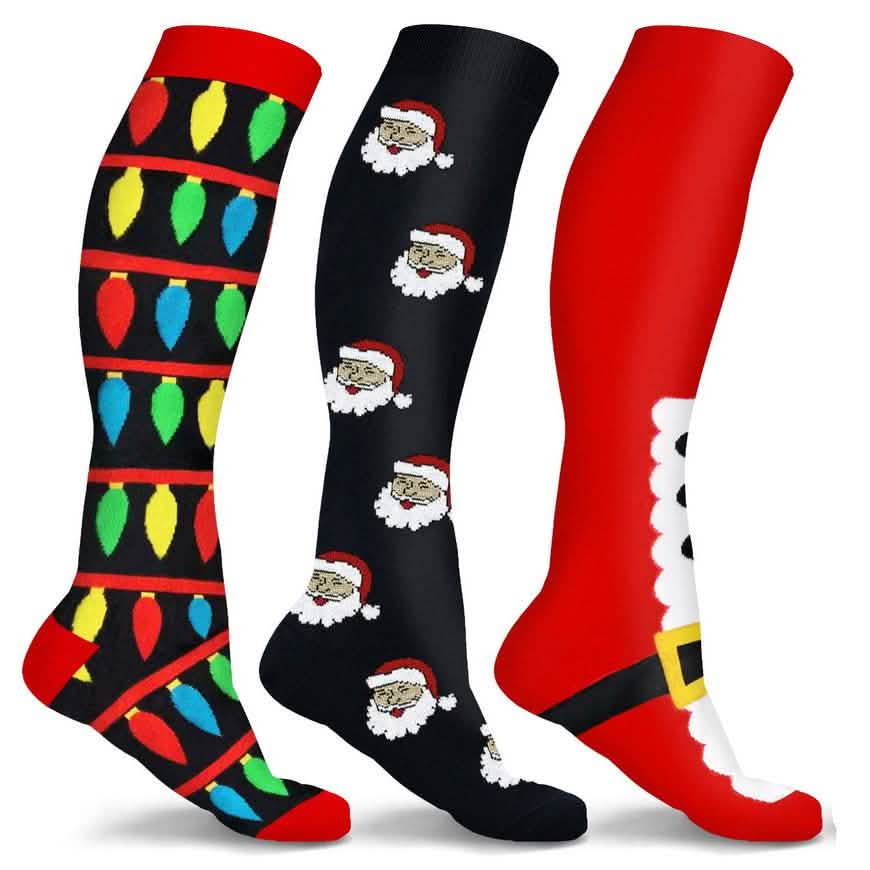 3 pares: Calcetines de compresión hasta la rodilla para las fiestas