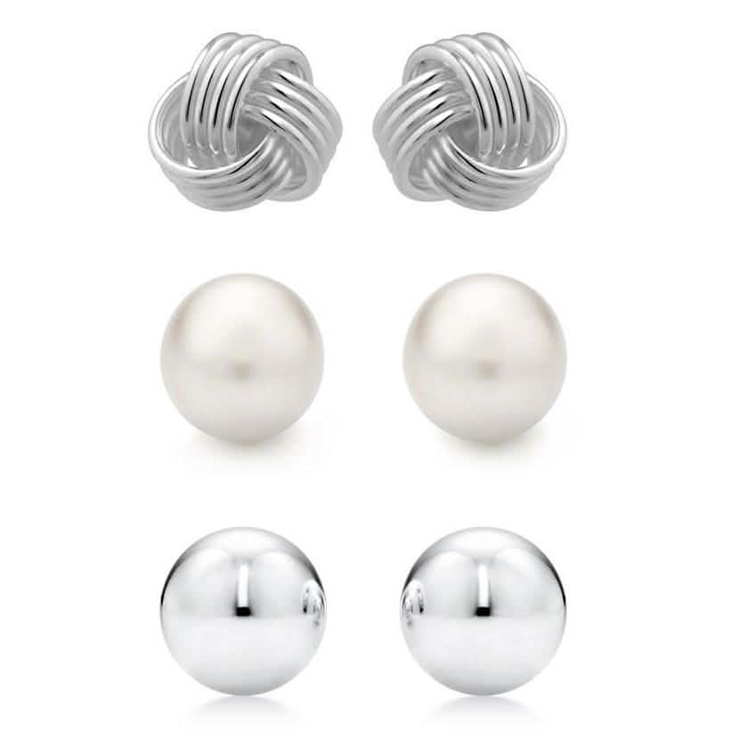 Juego de 3 pares: Set de tres pares de aretes de plata esterlina