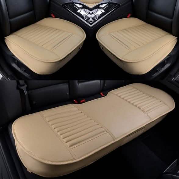Juego de 3 piezas: funda de asiento de coche de cuero PU de bambú transpirable