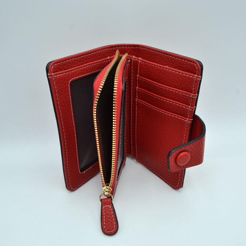 Compact Pebbled Everyday Wallet with Snap and Zipper Closure