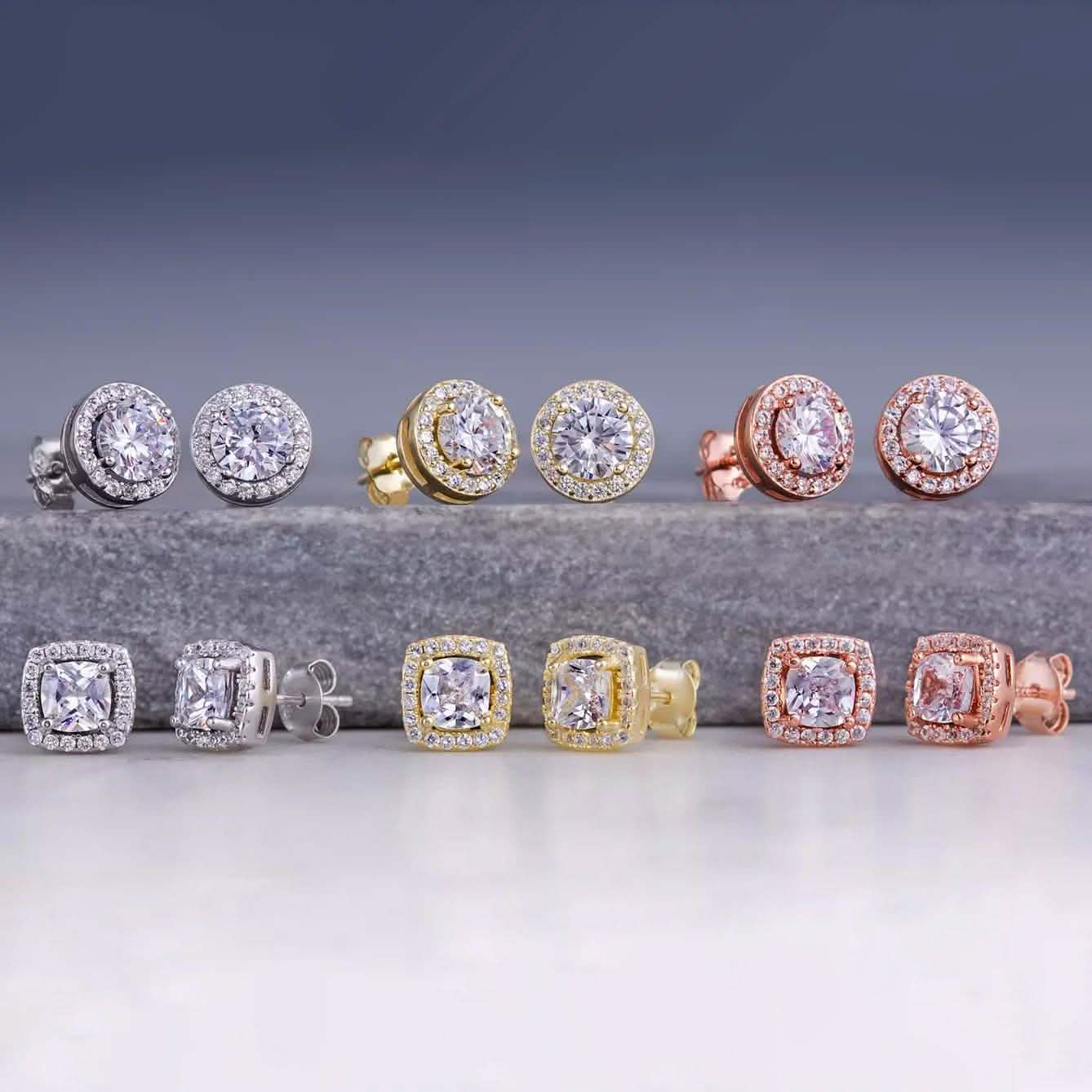 Pendientes tipo botón halo de 3,44 CTTW con elementos de Swarovski