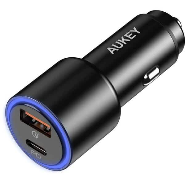 Cargador de coche LED AUKEY de 36W CC-Y18S Doble USB-C/USB-A
