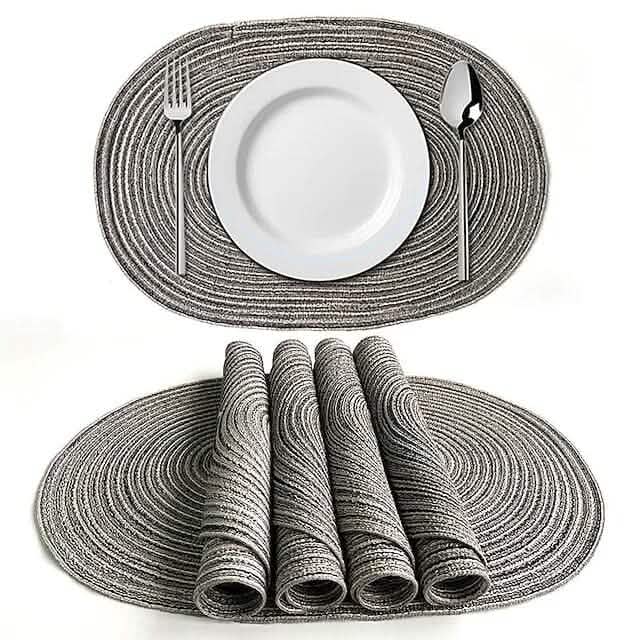 Paquete de 4: Tapete de comedor ovalado de algodón