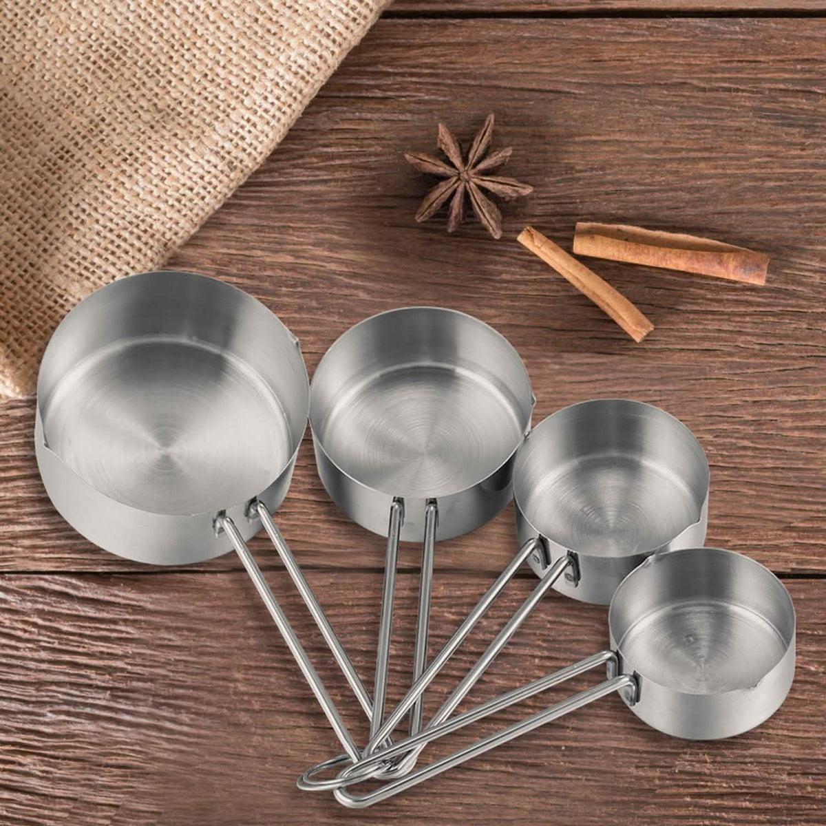 Juego de 4 tazas medidoras y cucharas de cocina apilables de acero inoxidable