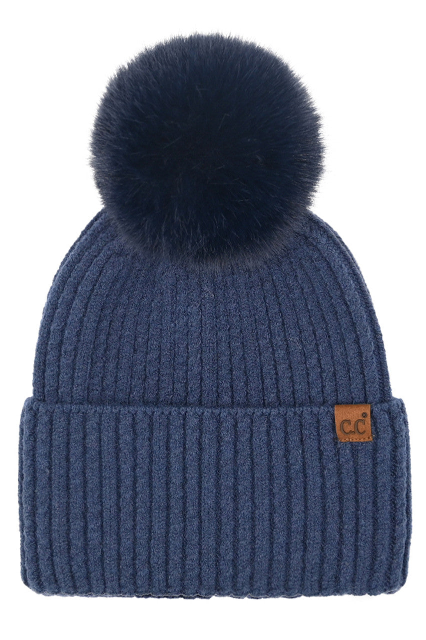 C.C Cable Cuff Pom Beanie