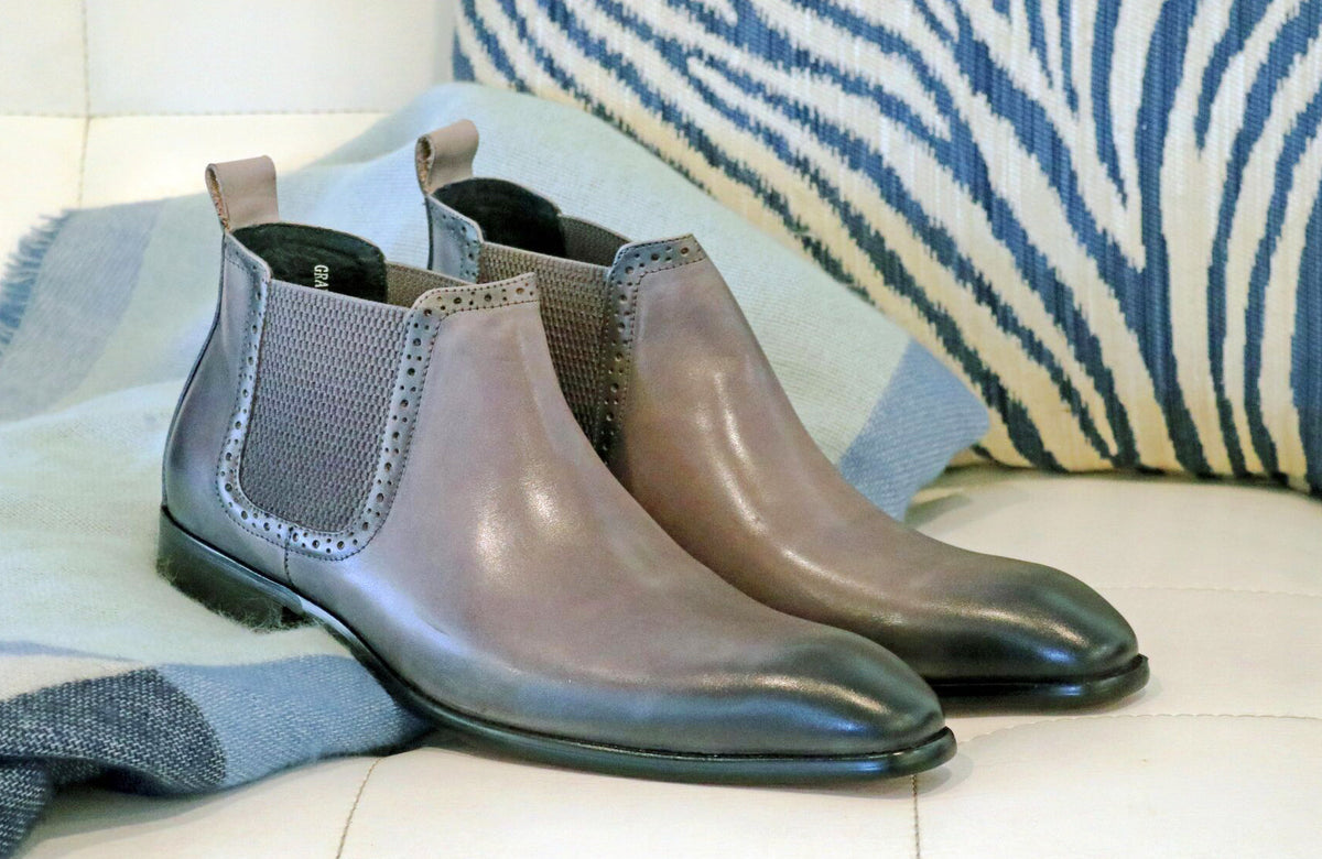 Carrucci Burnished Calfskin Belt - Grey