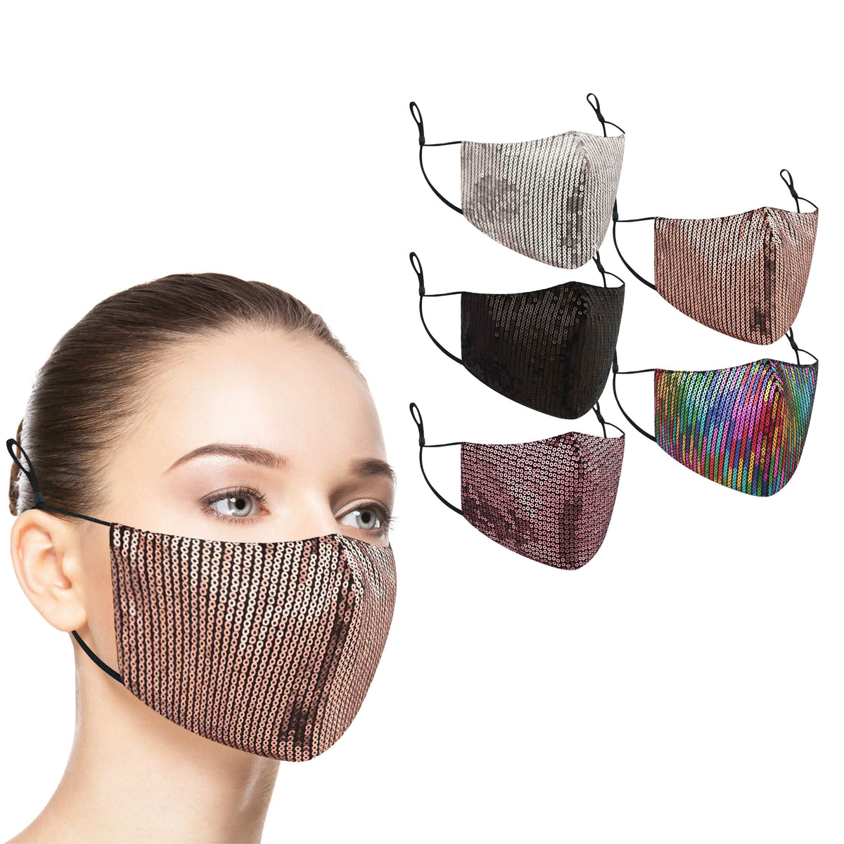 Paquete de 5: Mascarillas de Algodón a la Moda con Cintas Ajustables para las Orejas