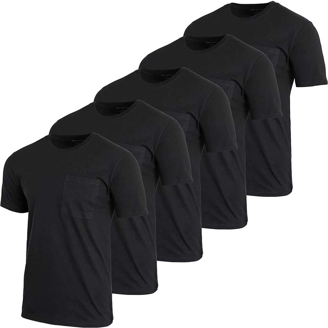 Paquete de 5: Camisetas de algodón de cuello redondo con bolsillo para hombre