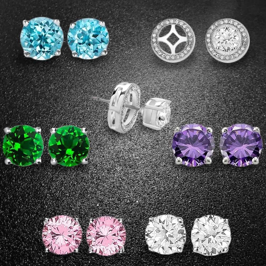Pendientes de tuerca intercambiables con halo de cristal Swarovski, 5 pares
