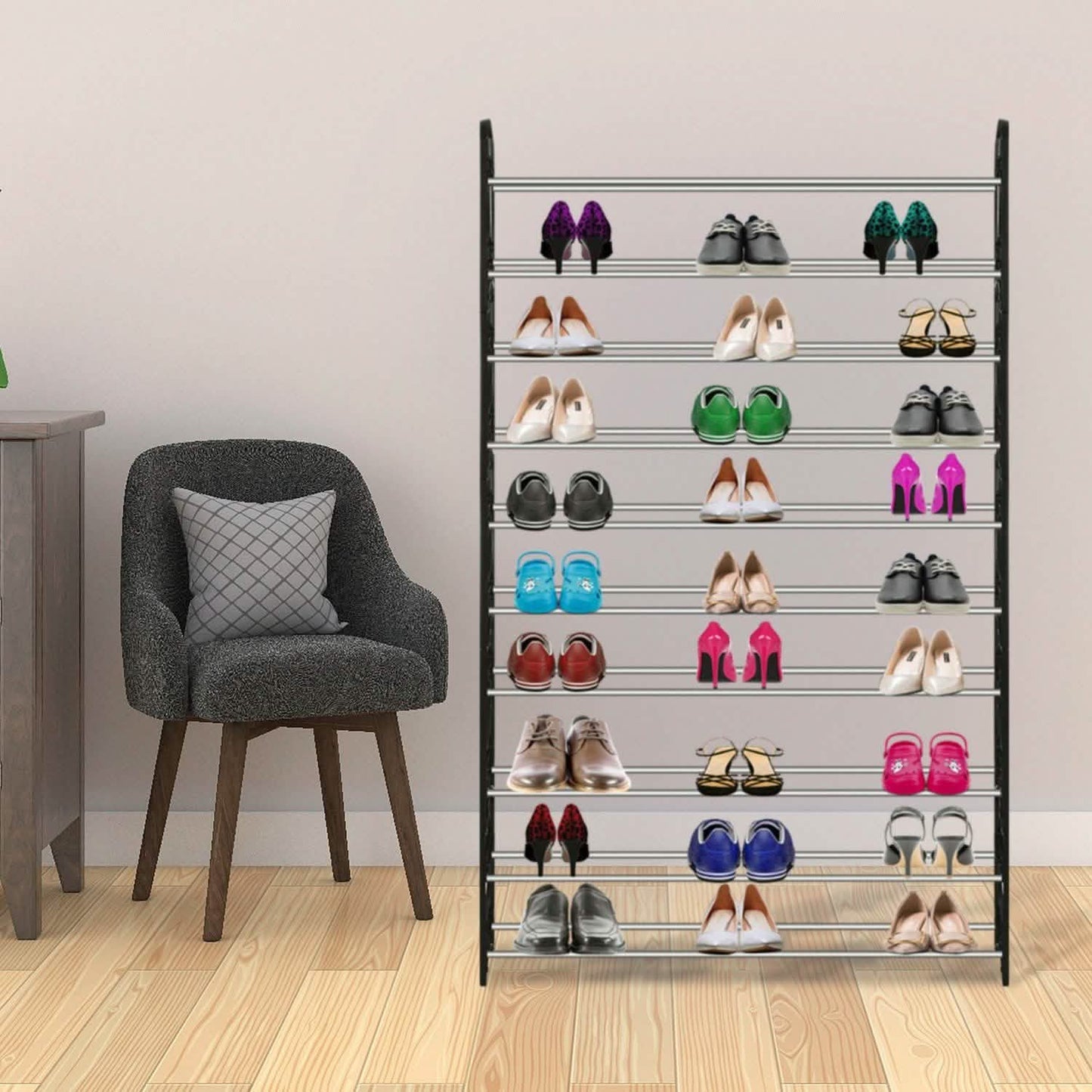 Zapatero Organizador de Almacenamiento de 50 Pares, Torre de Armario Portátil de 10 Niveles