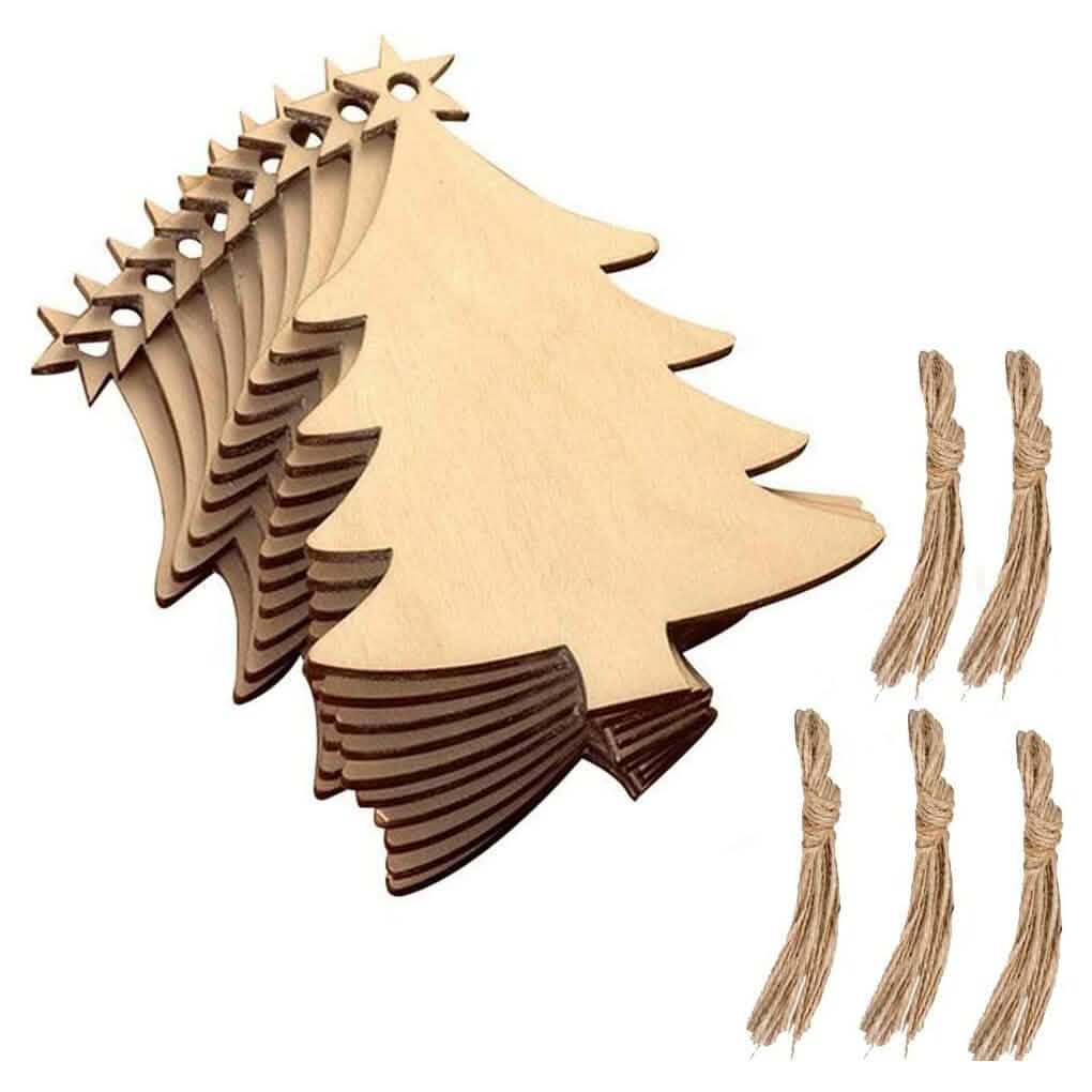 50 piezas: Mini árbol de Navidad de madera pequeño colgante