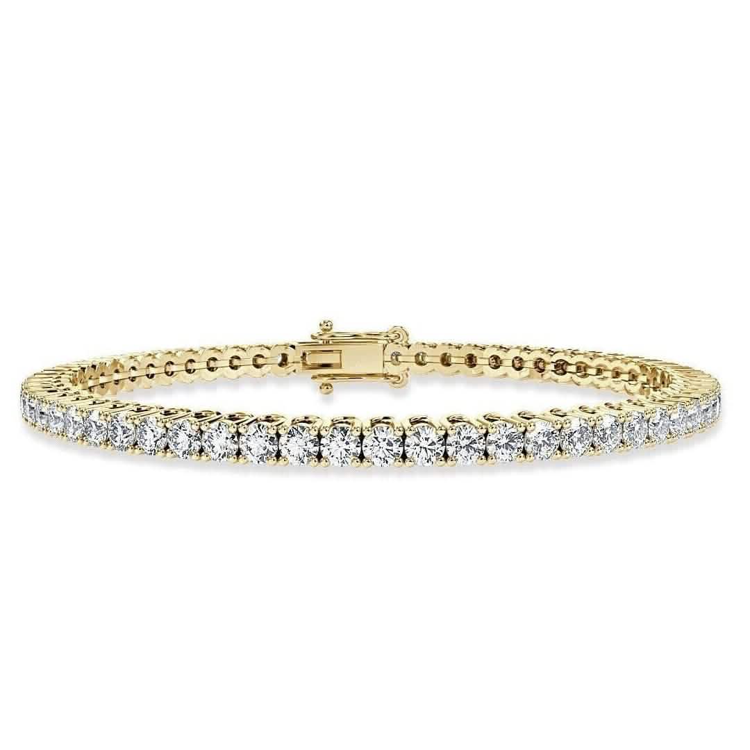 Pulsera de tenis de oro amarillo de 14K con diamantes redondos de alta calidad de 5.00 quilates