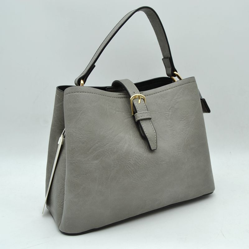 Buckle Strap Bucket Bag with Patterned Crossbody Strap