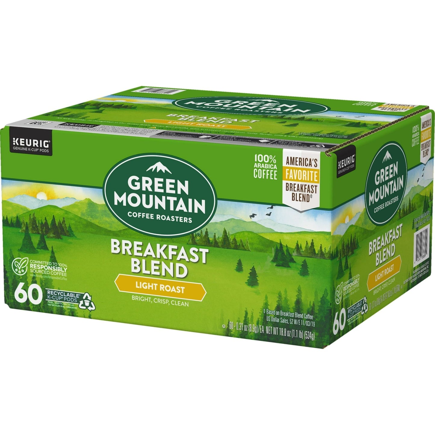 Green Mountain Coffee Breakfast Blend Cápsulas K-Cup de una sola porción, Tostado ligero, Paquete de 60 unidades