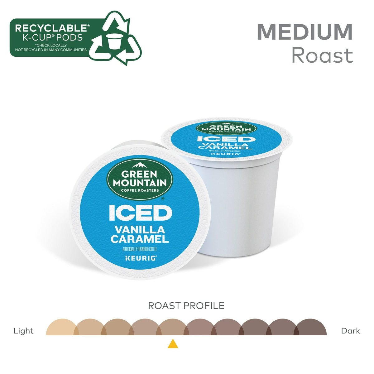 Green Mountain Coffee Roasters, Cápsulas de café helado con sabor a vainilla y caramelo ICED K-Cup, 12 unidades