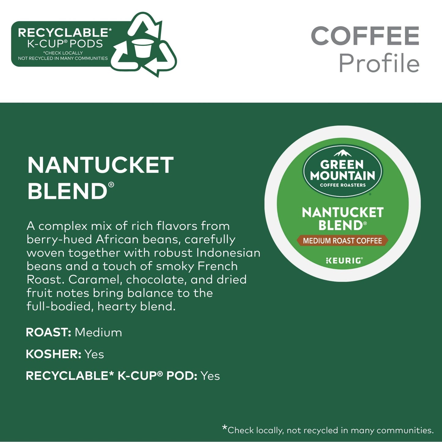 Cápsulas de café Keurig K-Cup de una sola porción Green Mountain Coffee Roasters Nantucket Blend, tostado medio, 48 unidades