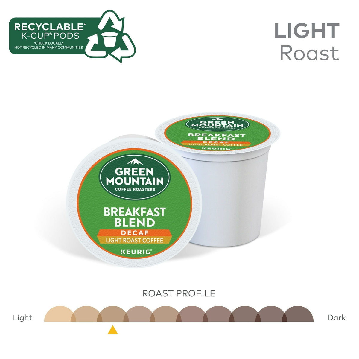 Green Mountain Coffee Roasters, Cápsulas de Café Descafeinado Tueste Claro Breakfast Blend K-Cup, Paquete de 24