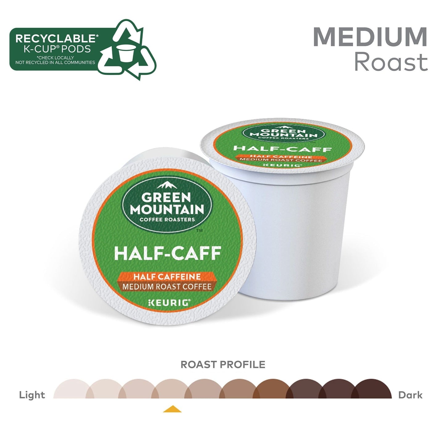 Cápsulas K-Cup de una sola porción Keurig descafeinadas a medias de Green Mountain Coffee, Tostado medio, 48 unidades