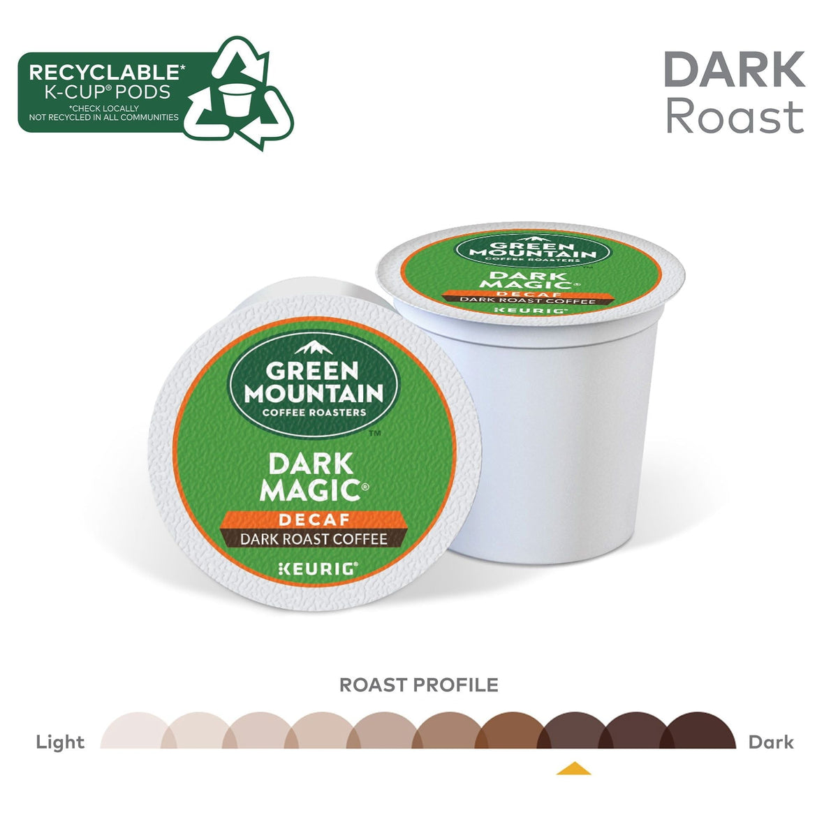 Green Mountain Coffee Descafeinado Dark Magic K-Cup Pods, Tostado Oscuro, 24 Unidades para Cafeteras Keurig
