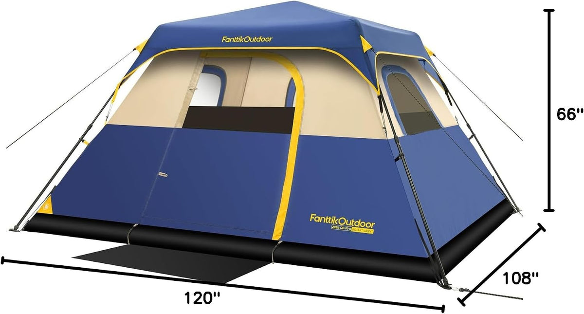 FanttikOutdoor Camping Tent 6 Person Instant Cabin Tent Setup in 60 Seconds with Rainfly & Windproof Portable with Carry Bag for Family Camping & Hiking, Upgraded Ventilation, Navy Blue