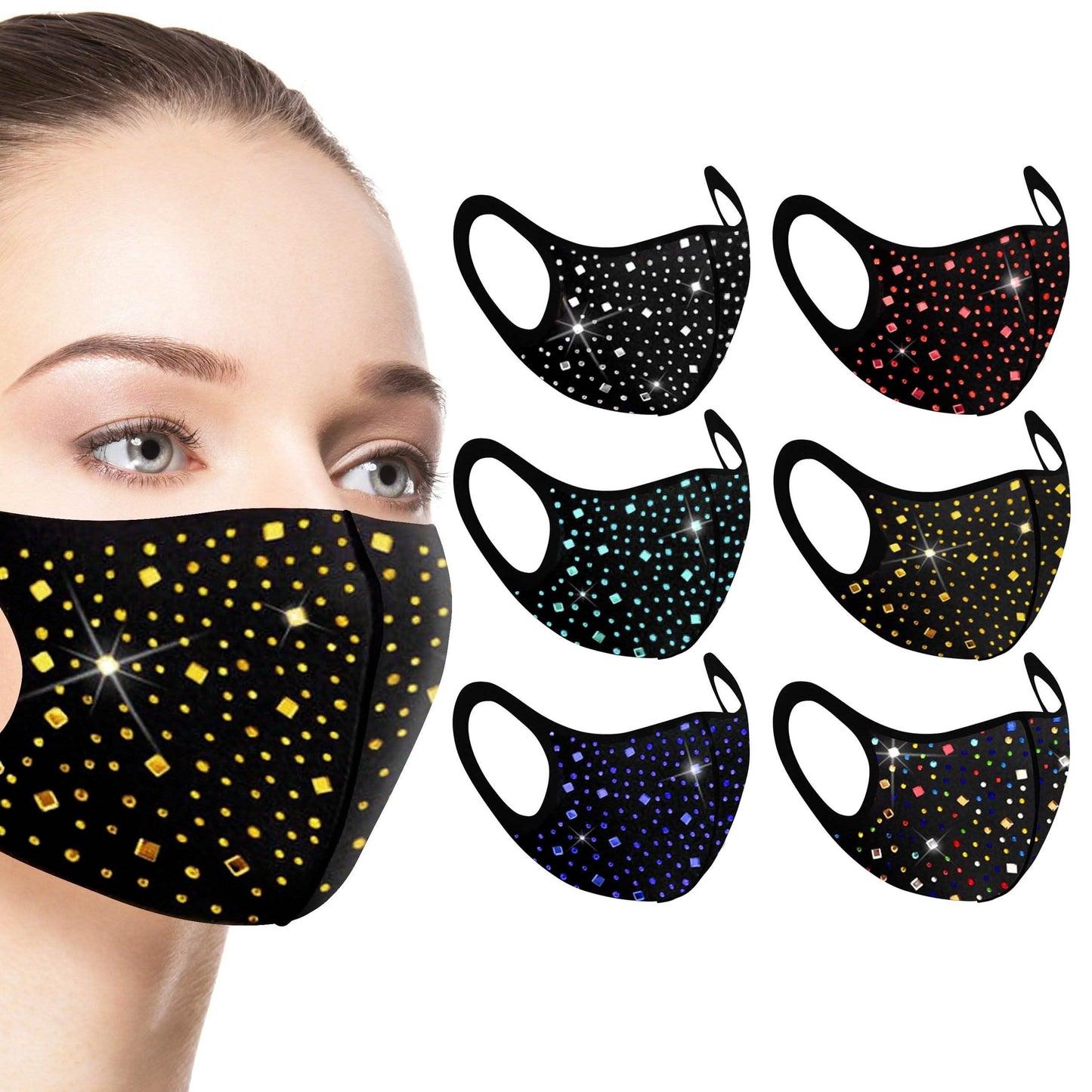 Paquete de 6: Mascarilla facial con diamantes de imitación