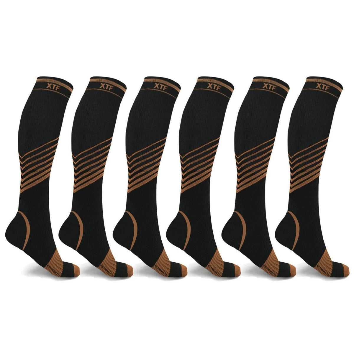 6 Pares: Calcetines de Compresión hasta la Rodilla Ultra a Rayas en V