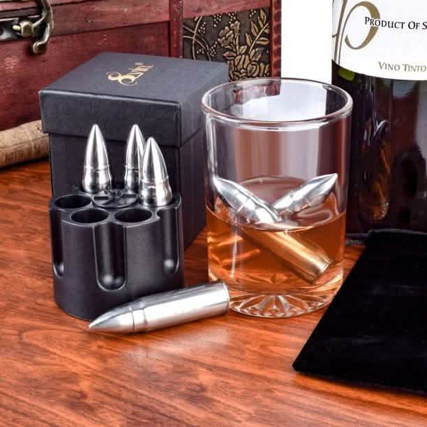 Juego de 6 piezas: Balas de whisky de acero inoxidable con base