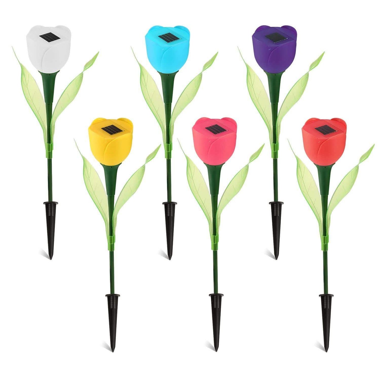 6 piezas: luces solares de jardín con forma de flor de tulipán