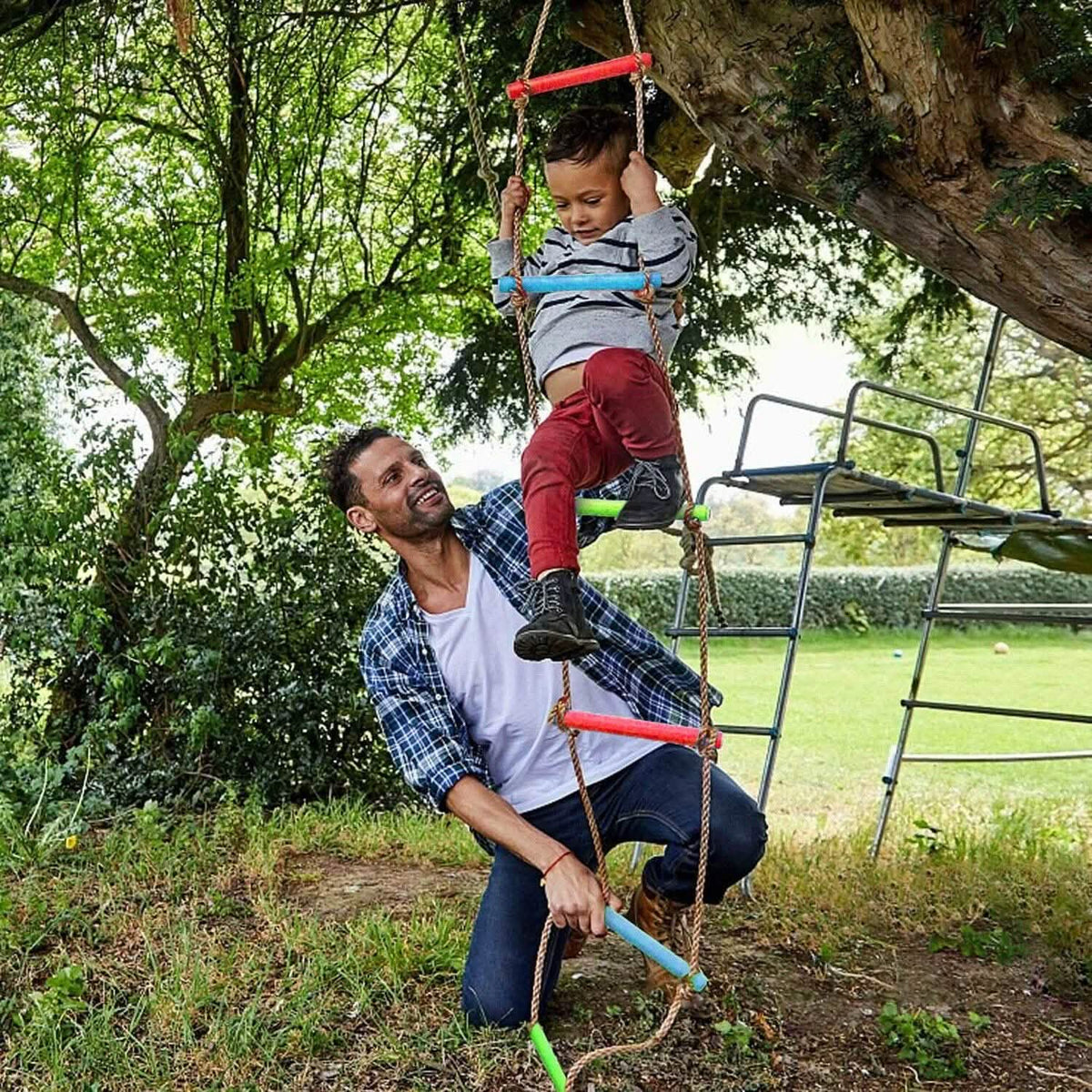 Cuerda para trepar con escalera de 6 peldaños para colgar en parques infantiles y hacer ejercicio