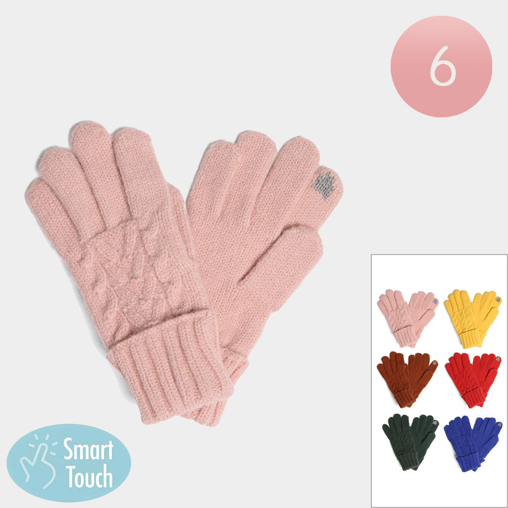 6Pairs - Solid Cable Knit Touch Smart Gloves