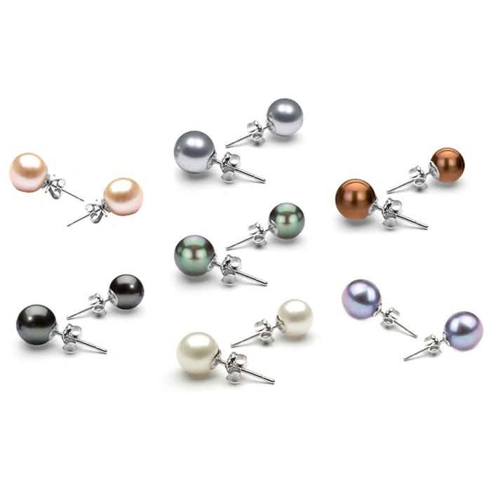 7 pares: juego de pendientes de perlas bañados en oro blanco de 18K de Valencia Gems