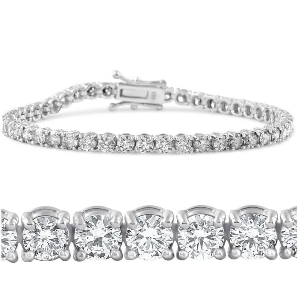Pulsera de tenis con diamantes naturales redondos ENORMES de 7,10 ct en oro blanco de 14K