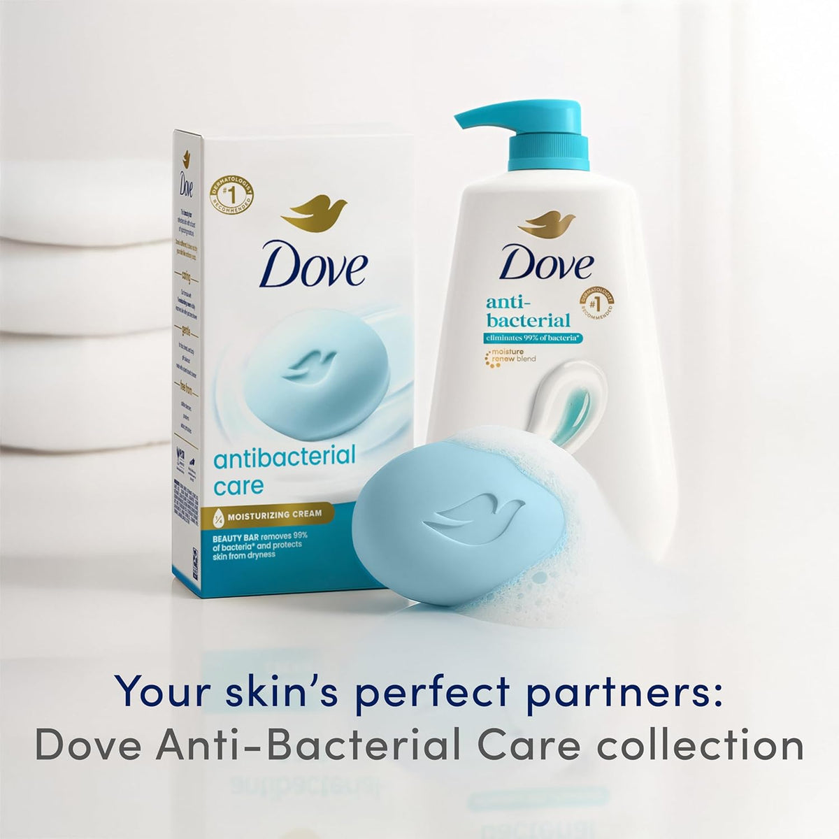 Dove Jabón en Barra Antibacterial Care, 6 Unidades, para una Piel Limpia e Hidratada, Elimina Bacterias, 3.75 oz