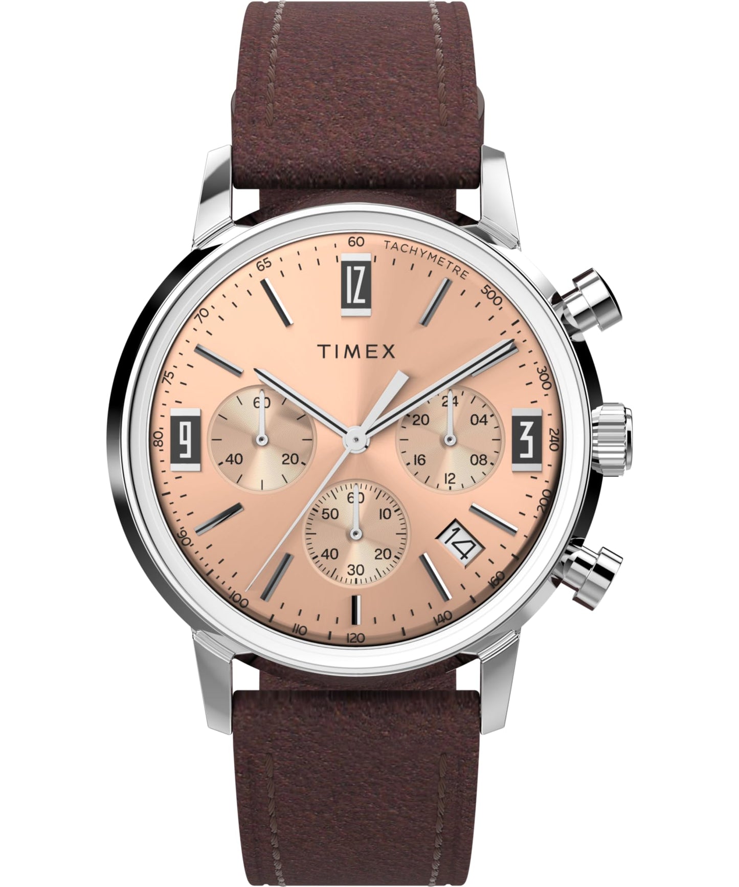 Timex Reloj Marlin para hombre de 40 mm - Correa marrón Esfera tono oro rosa Caja de acero inoxidable