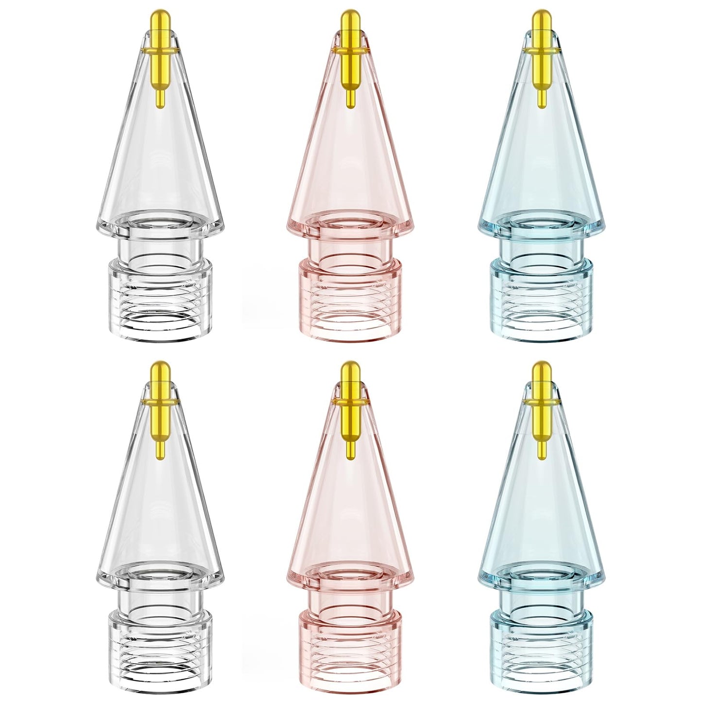 Puntas de repuesto transparentes FAFALITHIC (paquete de 6) compatibles con Apple Pencil de 2.ª generación, Apple Pencil de 1.ª generación, Apple Pencil USB-C y Apple Pencil Pro (transparente/rosa transparente/azul transparente)