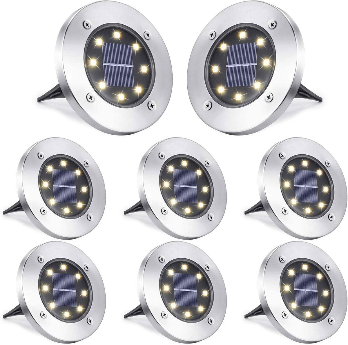 8-Pack: 8 LED Solar Disk Lights Waterproof Garden In-ground Pathway Lights